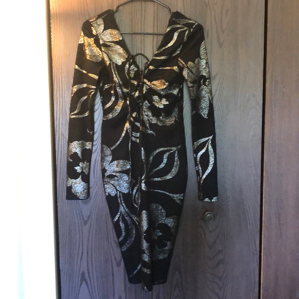 DONATED Windsor metallic print lace dress